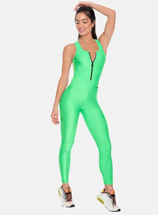 Green black zipper Jumpsuit