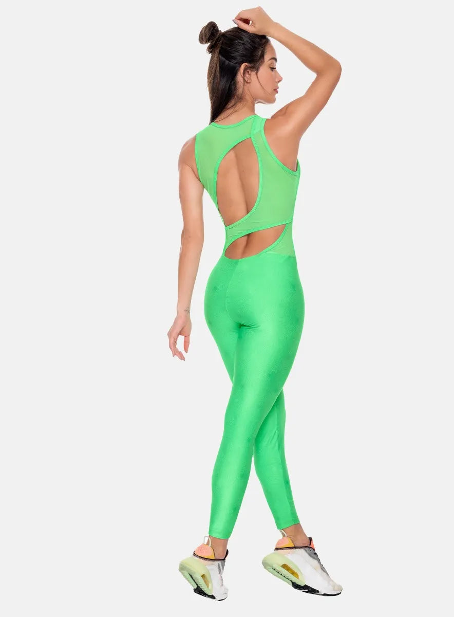 Green black zipper Jumpsuit