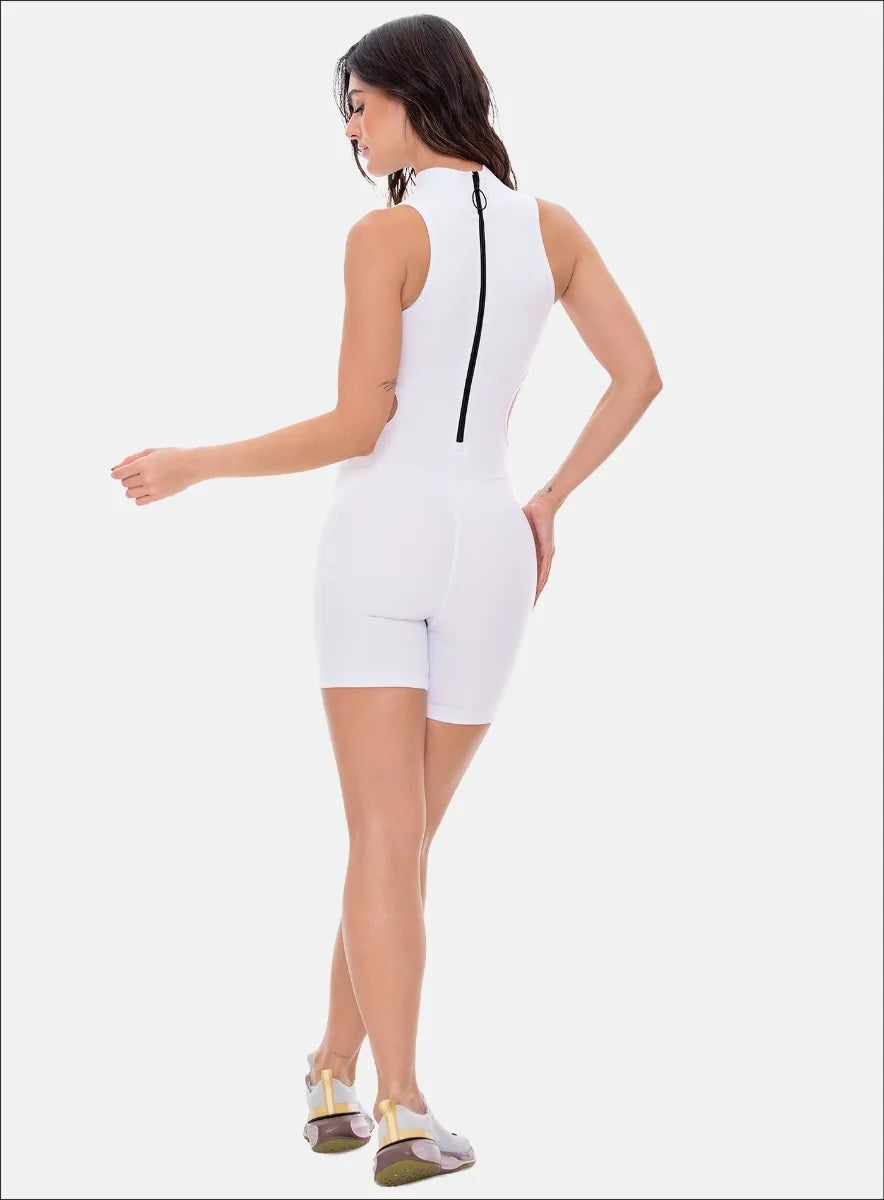 White Short Jumpsuit with back zipper