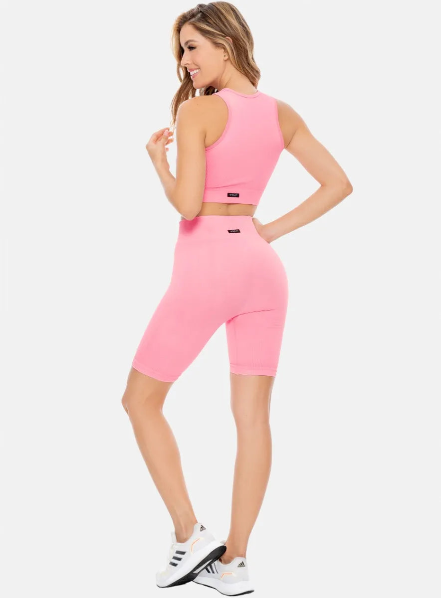 Set Seamless Pink Biker and Top with zipper